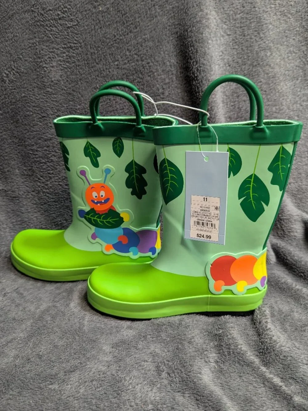 NWT Cat & Jack Green Caterpillar Rain Boots